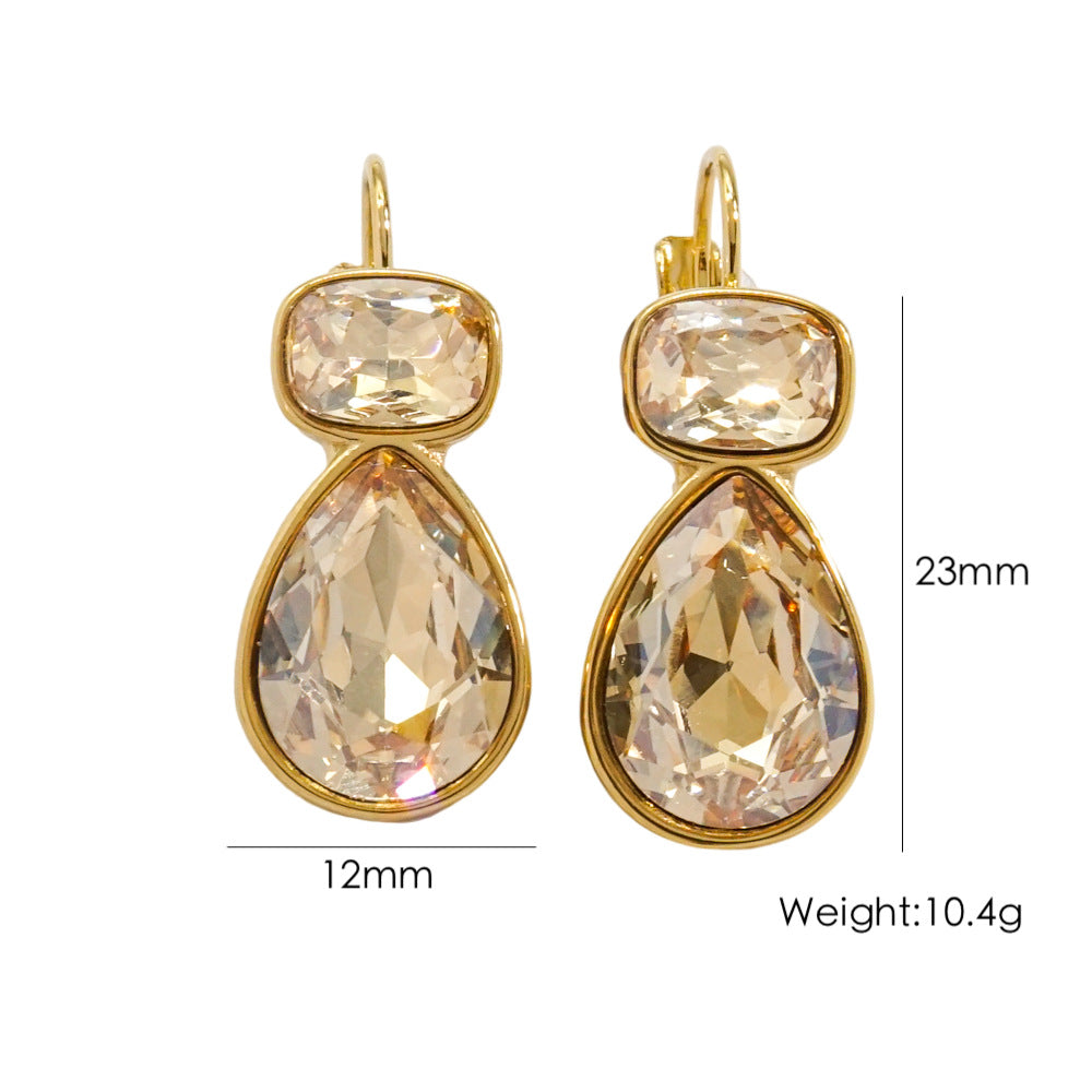Wholesale Stainless Steel Water Drop Zircon Ears Earrings