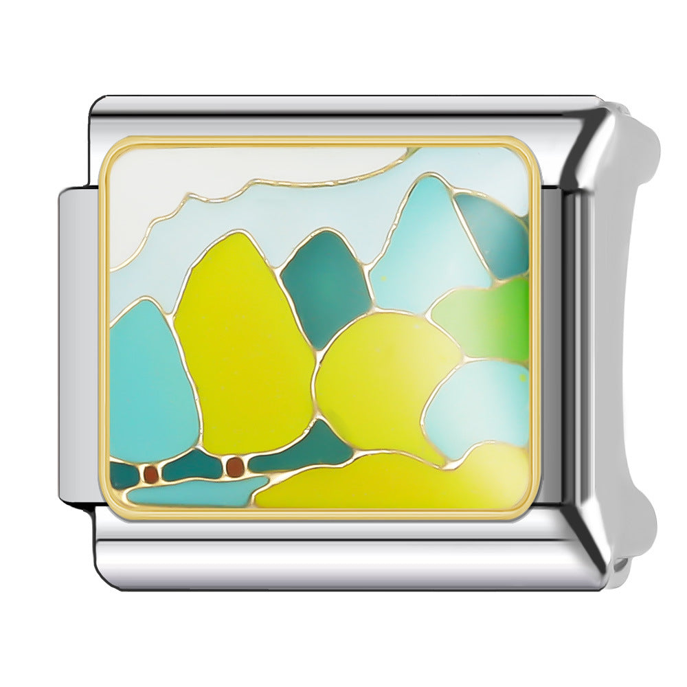 Wholesale Italian Charm Bracelet 9mm DIY Splicing Holiday Scenery Stainless Steel Composable Bracelet