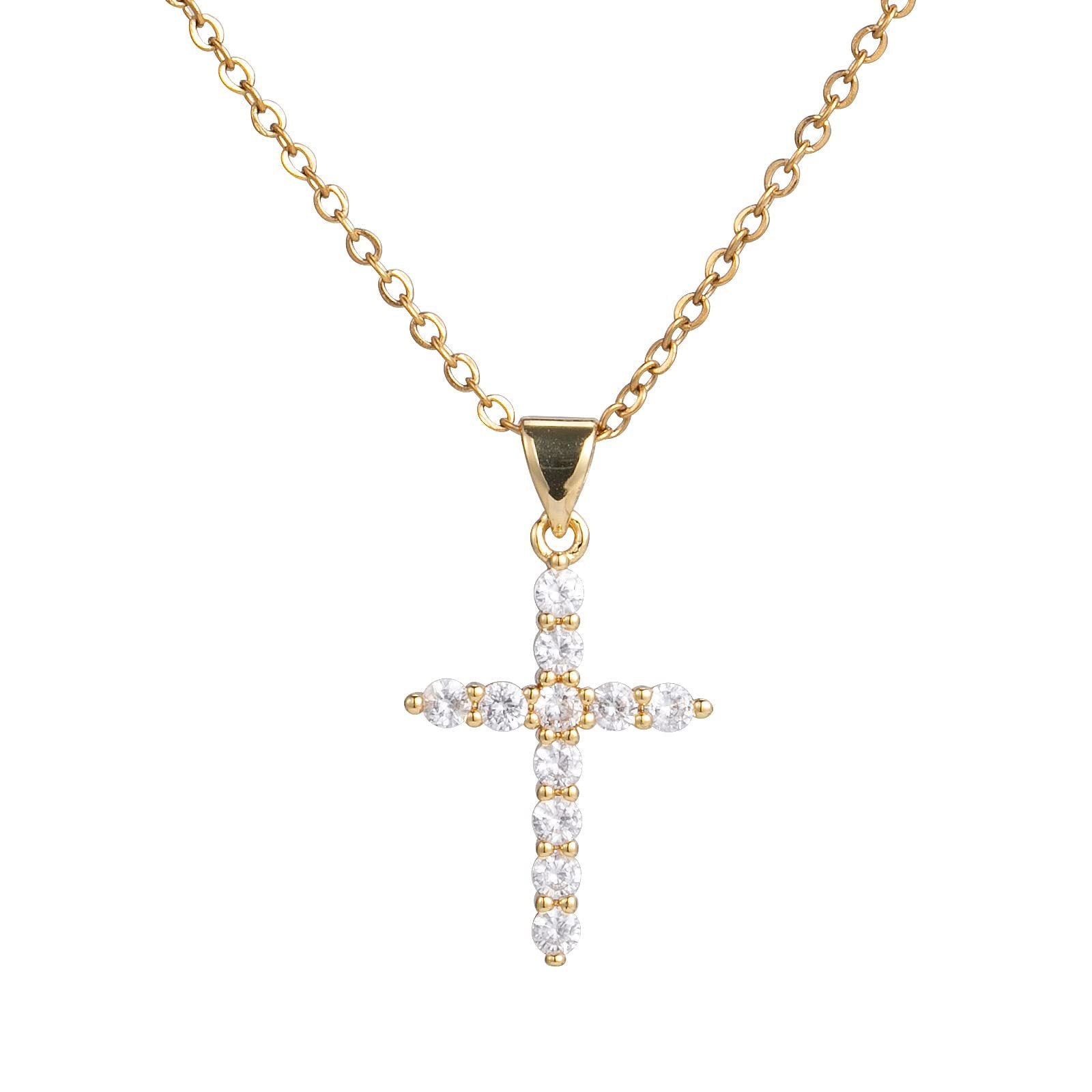 Wholesale brass real gold electroplated inlaid zircon cross necklace