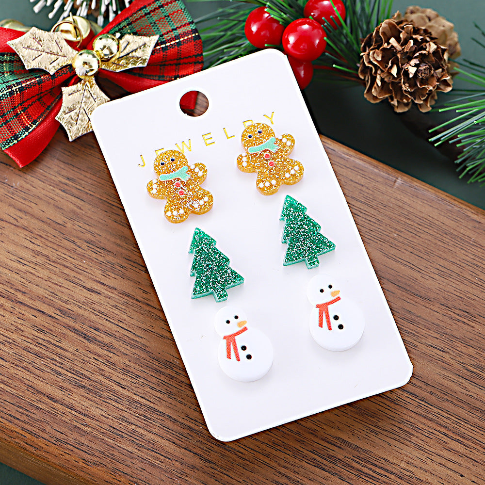 Wholesale Christmas gingerbread man Christmas tree snowman earring set