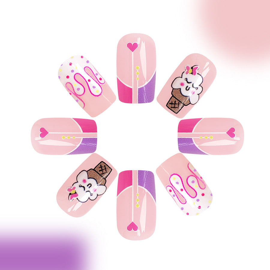 Wholesale 24 Pieces/box Glossy Square Manicure Press-on Nails Kits Nail Stickers ACC-NS-GuaiXL030