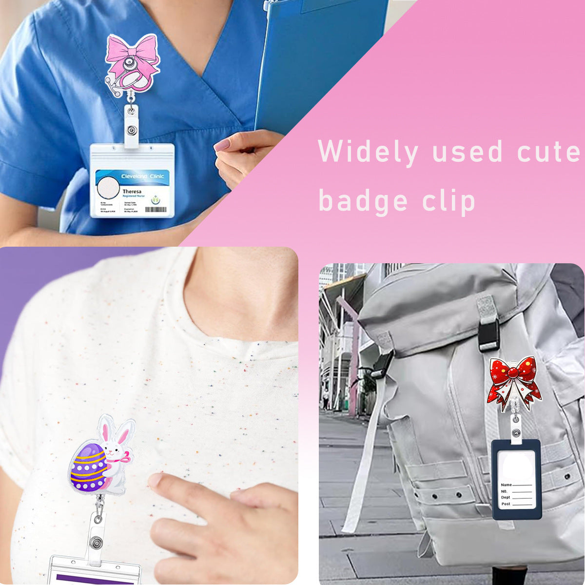 Wholesale retractable easy-pull buckle acrylic Christmas bow  Badge Reels