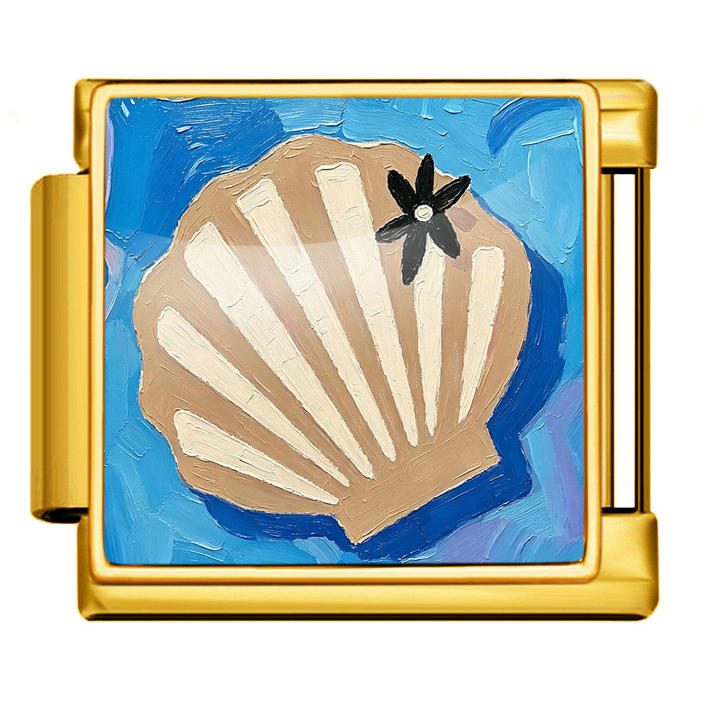 Wholesale Summer Beach Shell Square Painting Pattern Stainless Steel Bracelet DIY Fashion Accessory