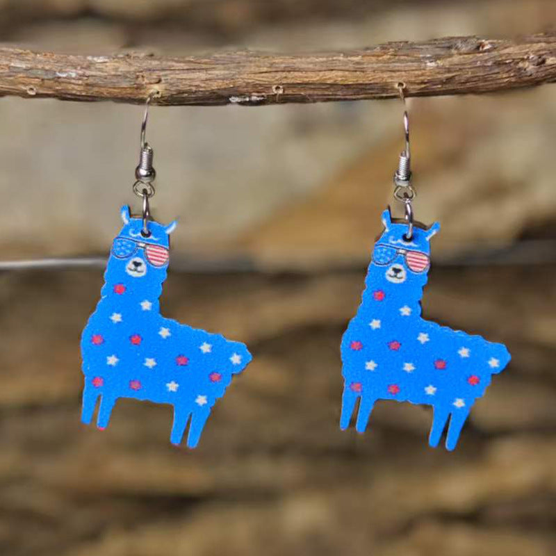 Wholesale  Independence Day Earrings Alpaca Eagle Chair Popcorn Wine Glass Wine Bottle Shape American Flag Color Earrings