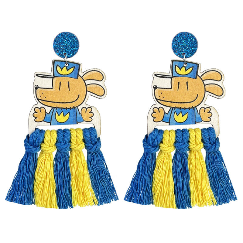 Wholesale 2 Pairs/pack Teacher's Day Colorful Tassel Earrings Hand-woven Multi-color Cute Wood Earrings ACC-ES-HY141