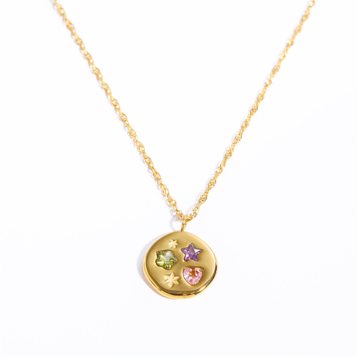 Wholesale U Shaped Kaleidoscope Embedded Zirconium Necklace Stainless Steel ACC-NE-HS019