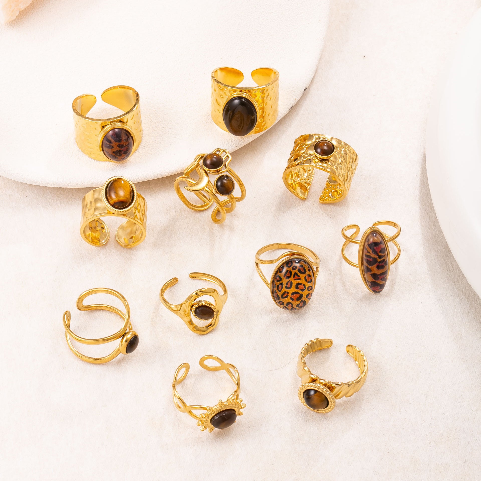 Wholesale Vintage Style Gold Plated Stainless Steel Ring Set - 11 Pieces Boutique Resale Jewelry
