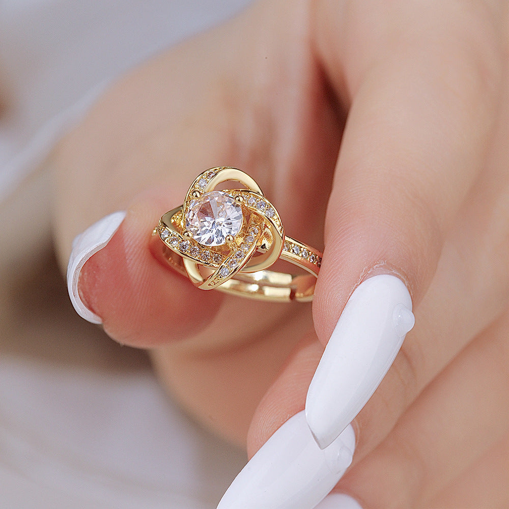 Wholesale Chic Zircon Simulated Moissanite Ring For Women Gold Tone Fashion Jewelry Accessory Boutique Resale Gift
