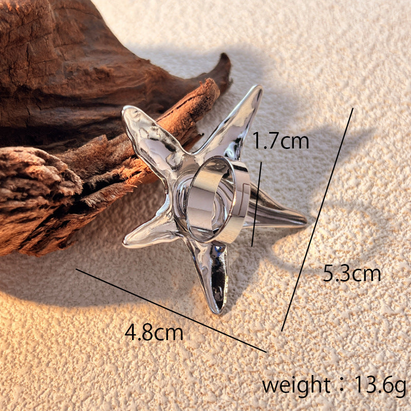 Wholesale  swirl five-pointed star ring women' s light luxury high-end design fashion contrast color personality stainless steel jewelry