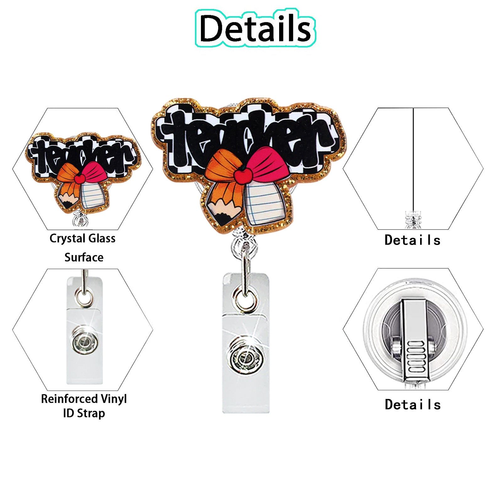 Wholesale Teacher-Themed Retractable Badge Holder,  Abs Plastic,  ID Card and Car Key Accessory
