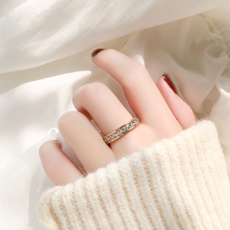 Wholesale Starry Sky Titanium Steel Rings Double Row Diamond Light Luxury Rings ACC-RS-YuXi001