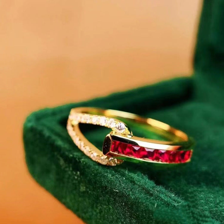 Wholesale Diamond Ring Jewelry Light Luxury  Color  Geometric Ring