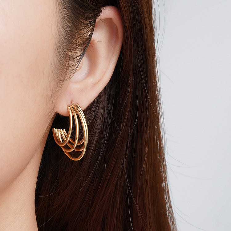 Wholesale Stainless Steel Polished Five-wire Earrings ACC-ES-MuShan030