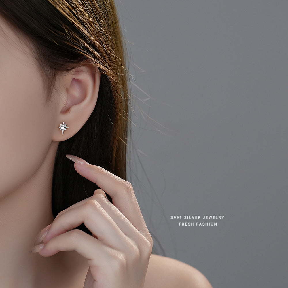 Wholesale s999 pure silver eight star stud earrings