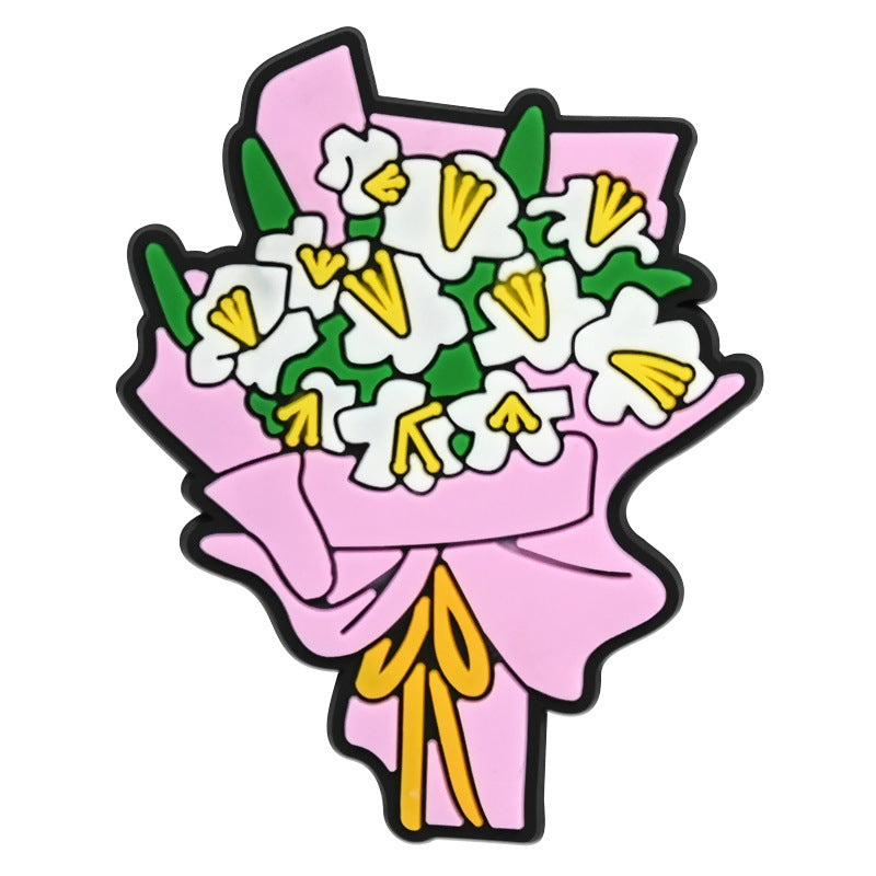 Wholesale  Random 100pcs  floral bouquet series PVC Soft Rubber Shoe Buckle Decoration