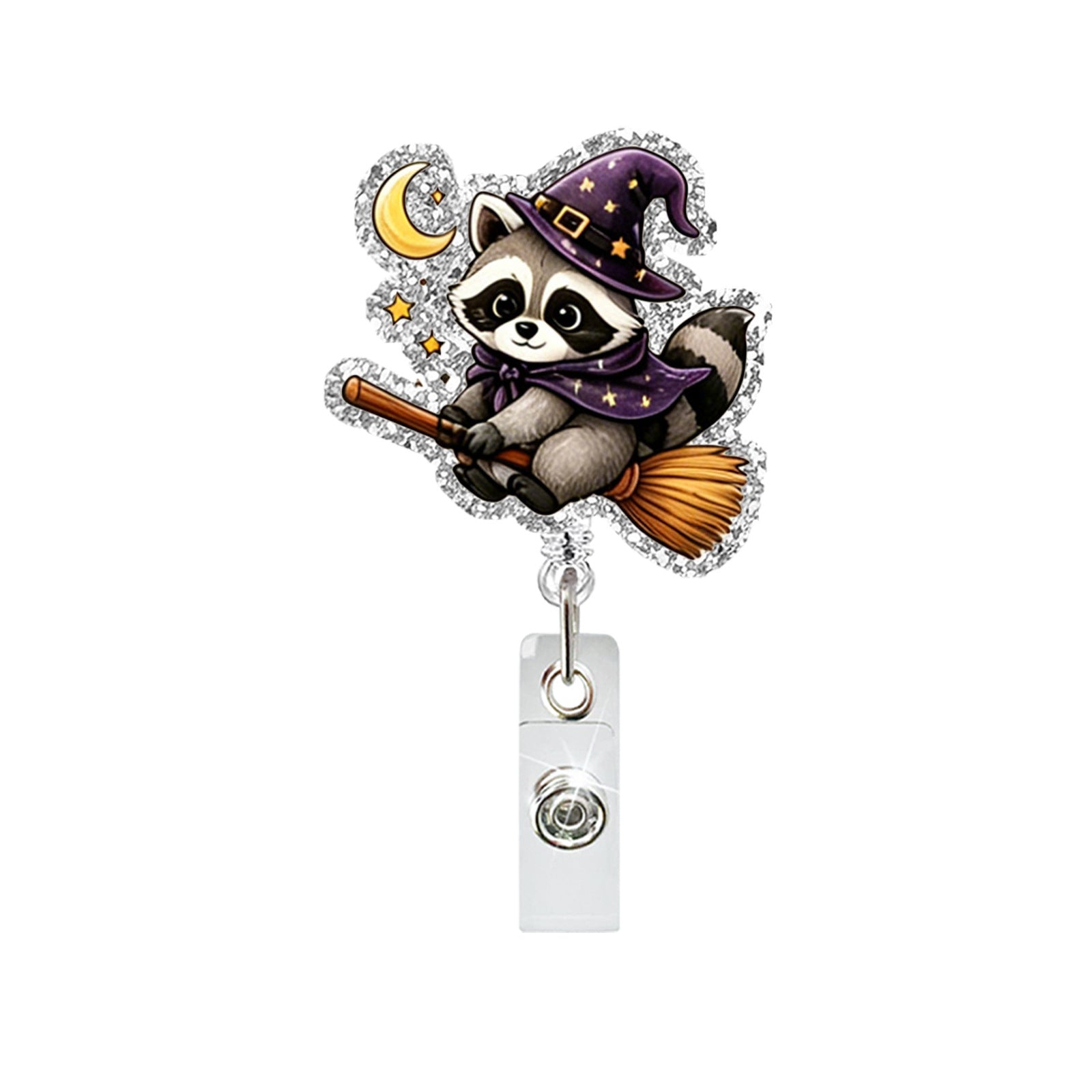 Wholesale  Cute Raccoon Acrylic Retractable Badge Holder with Alligator Clip