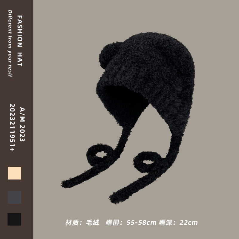 Wholesale Cute bear ears long braid plush hat