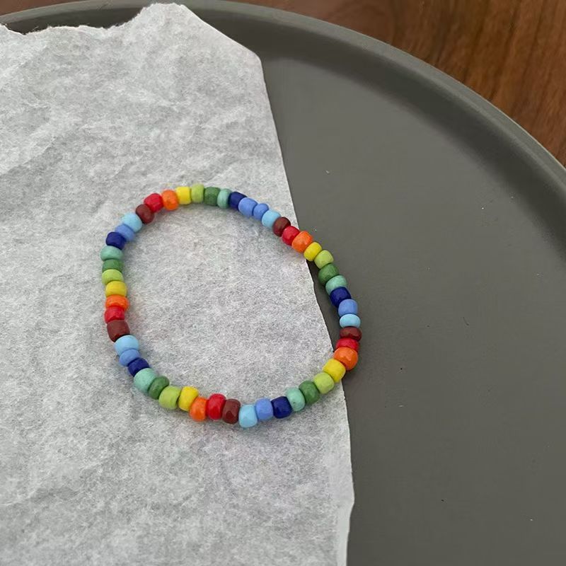 Wholesale Chic Rainbow Color Handmade Glass Beaded Bracelet For Women Fashion Jewelry Accessory Anniversary Gift And Resale
