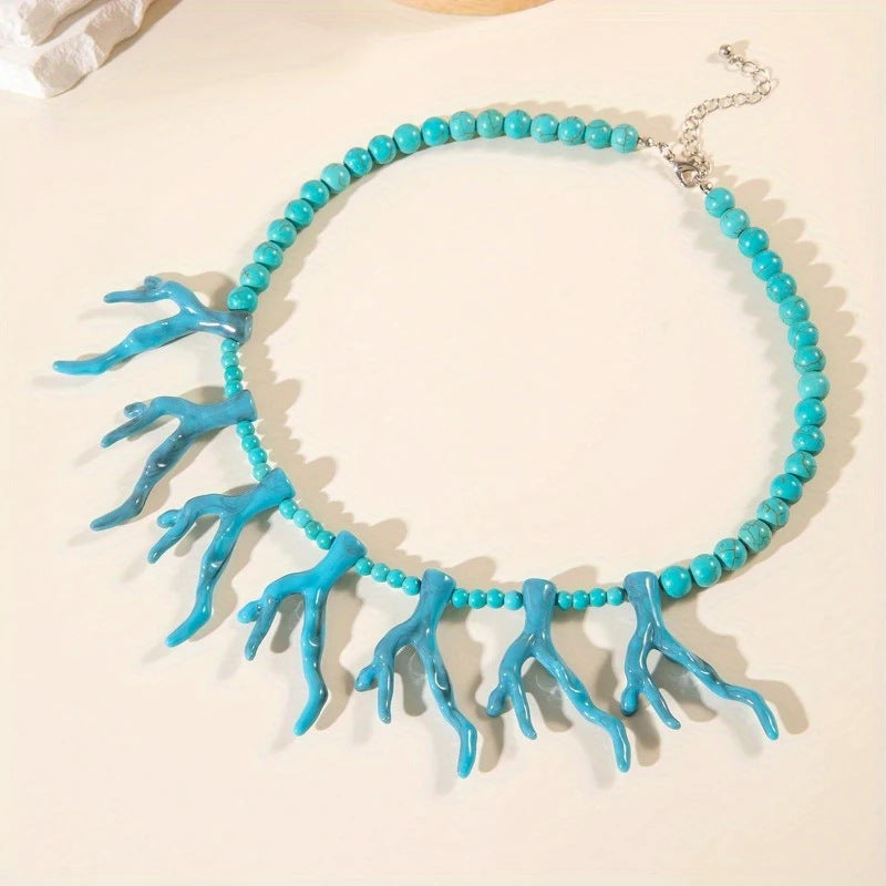 Wholesale  Retro Style Antler Coral Branch Necklace Turquoise Ethnic Necklace