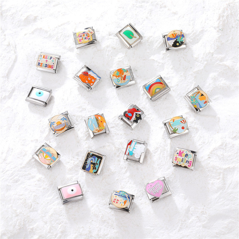 Wholesale  Italian Charm Bracelet 9mm DIY Splicing Removable Orange Holiday Collection Titanium Steel  Composable Bracelet