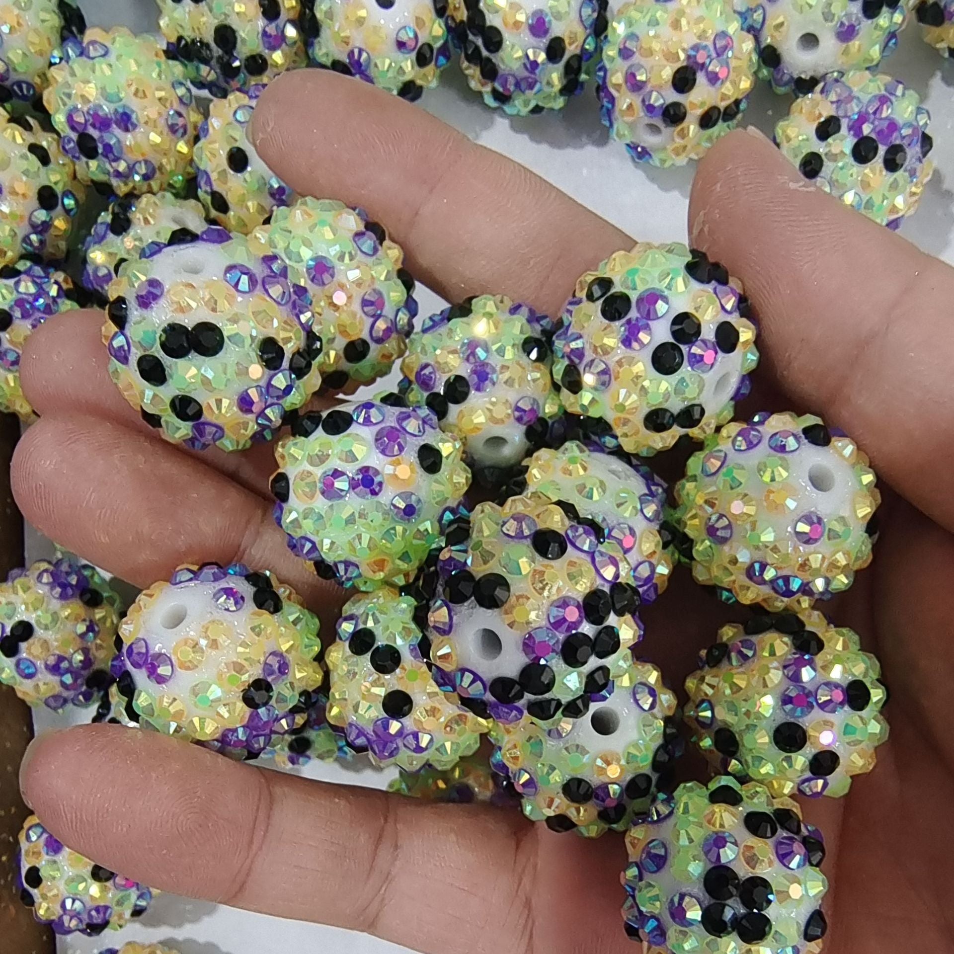 Wholesale 5pcs 20MM Resin Diamond Ball Beads Halloween Green Orange Black Color Diamond Ball Beads ACC-BDS-NiJia050