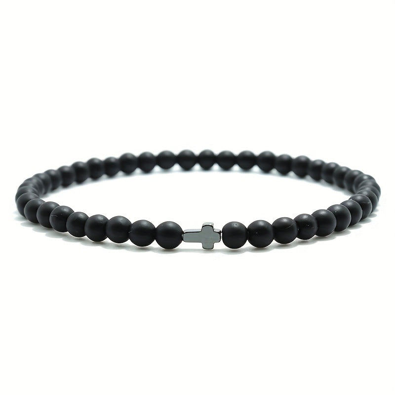 Wholesale Nordic Style Natural Stone Bracelet with Cross Pendant,  Handmade Beaded Jewelry Accessory