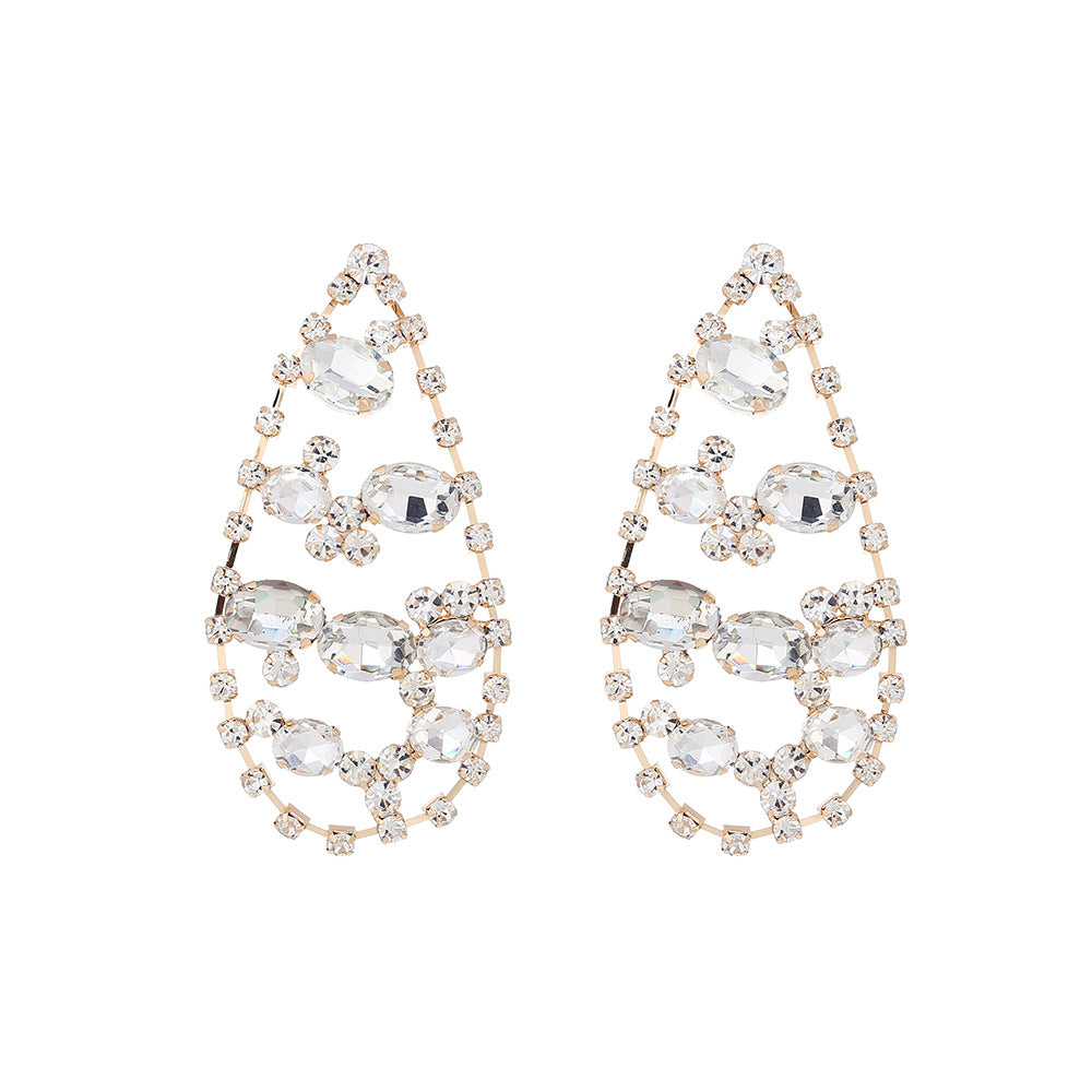 Wholesale Droplet Shaped Tassels Retro Super Sparkling Full Diamond Earrings