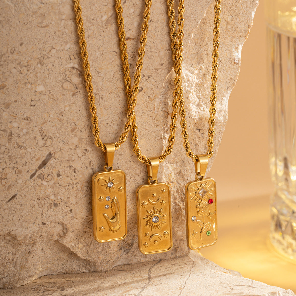 Wholesale Retro Three-dimensional Relief Necklace Star Moon Sun Titanium Steel Necklace ACC-NE-Jind002