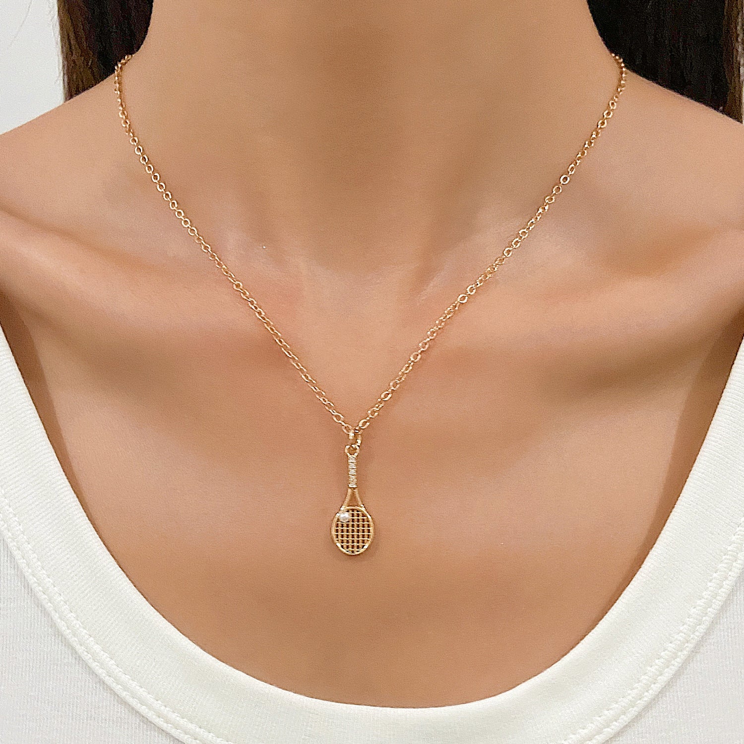 Wholesale Alloy Electroplated Tennis Racket Necklace Micro Zircon Punk Retro Unisex Jewelry Accessory