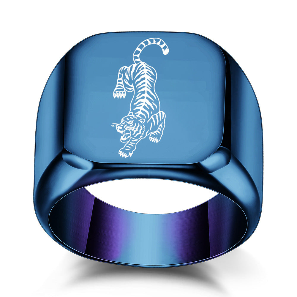 Wholesale titanium steel laser animal tiger ring
