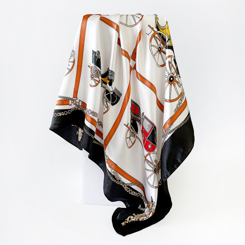 Wholesale 90cm Silk Scarf Turban Classic Carriage Print Silk Scarf