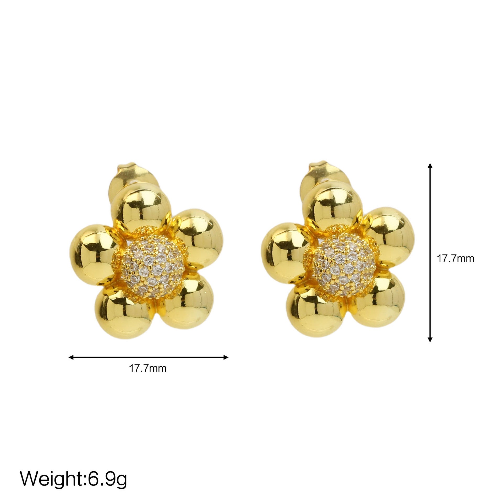 Wholesale  brass zircon 18K gold creative flower earrings