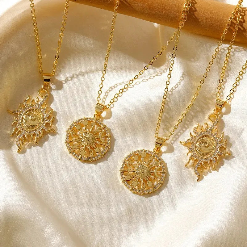 Wholesale  Sunflower Full Diamond Necklace Devil's Eye Stainless Steel 18k Pendant Temperament Clavicle Chain