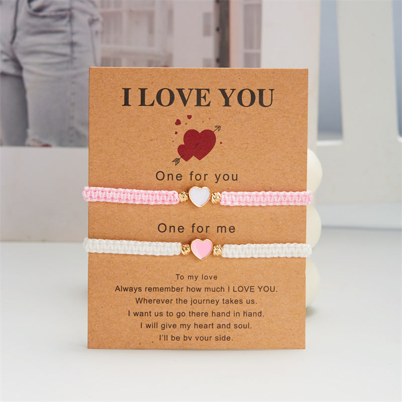 Wholesale  adjustable peach heart woven colored rope  Valentine' s Day Bracelet
