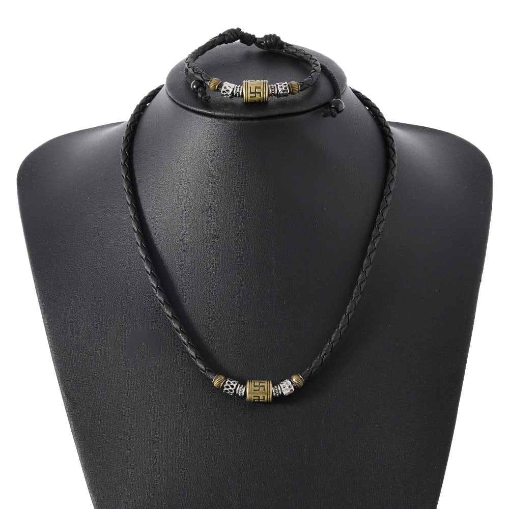 Wholesale  Metal Pendant Braided Wax Rope Adjustable Necklace
