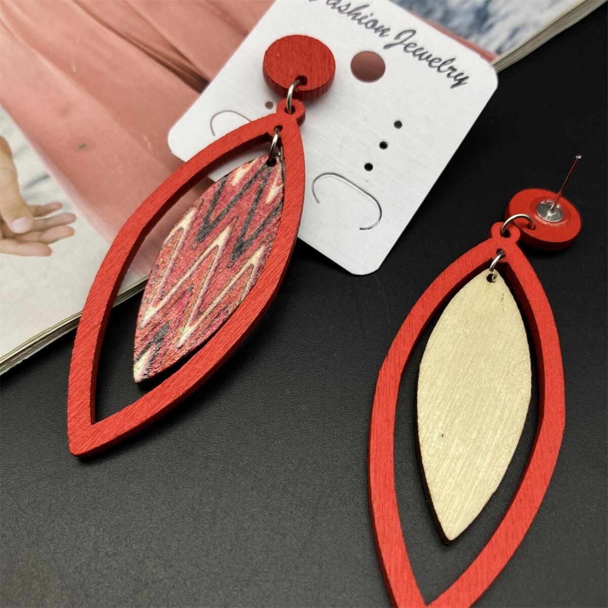 Wholesale Exaggerated Red Wood Leaf Vintage Earrings ACC-ES-FX067