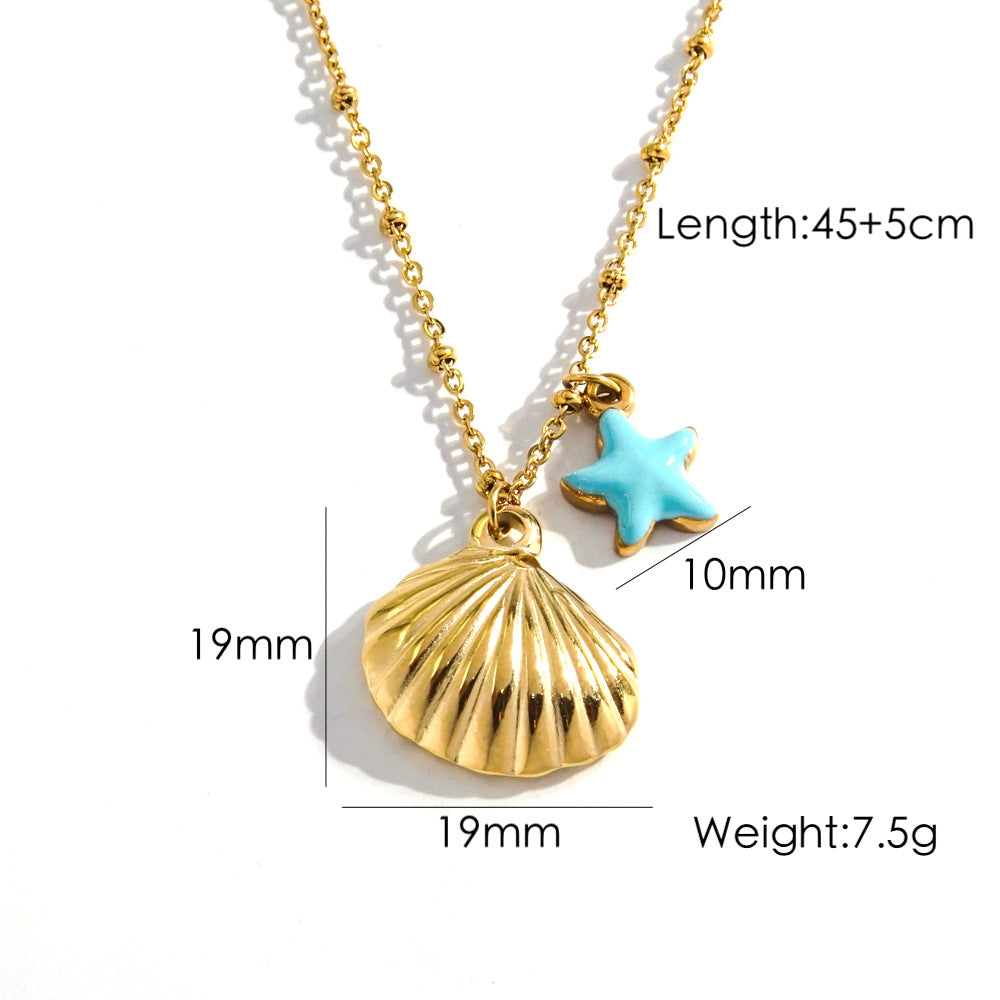 Wholesale Stainless steel Shell Starfish Double Pendant Necklace