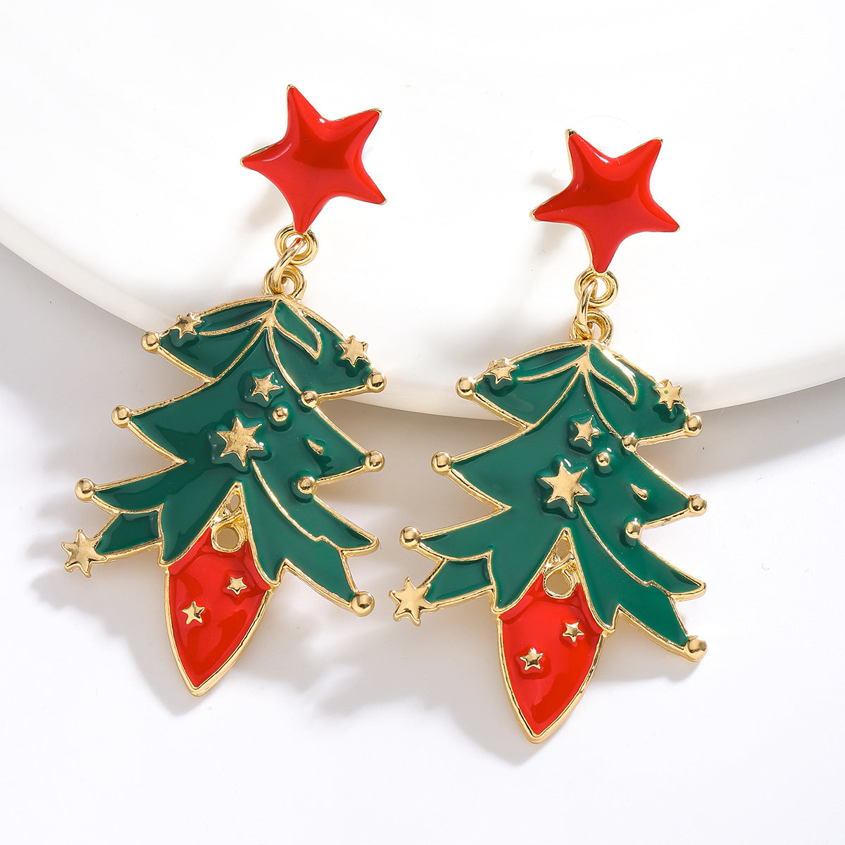 Wholesale Christmas tree electroplated oil drop earrings