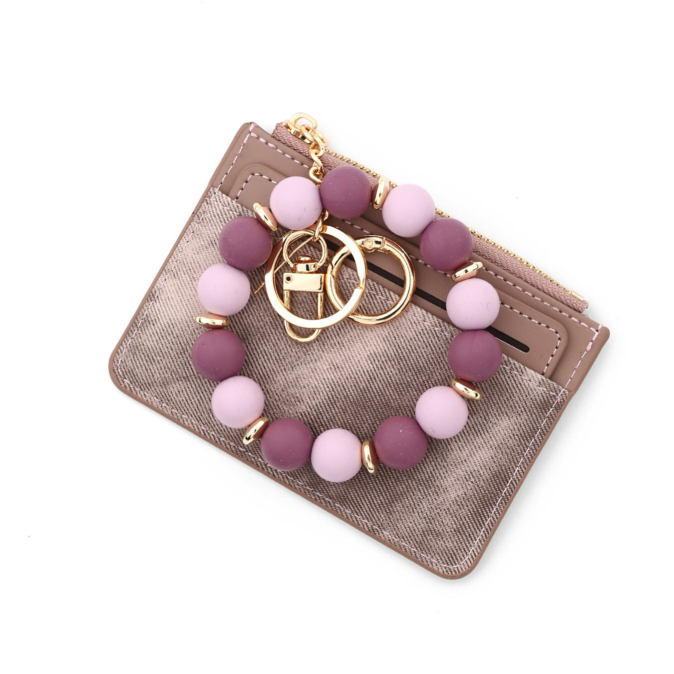 Wholesale Leather Card Holder  Silicone Bead Wristlet Keychain