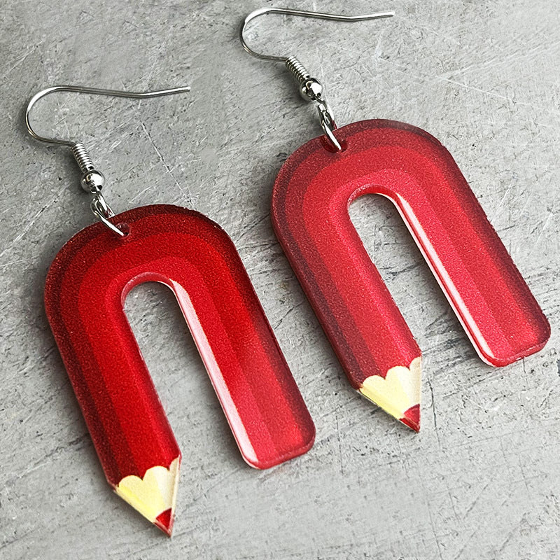 Wholesale 2 Pairs/pack Teachers Colored Pencil Art Acrylic Earrings Teacher's Day ACC-ES-HY020
