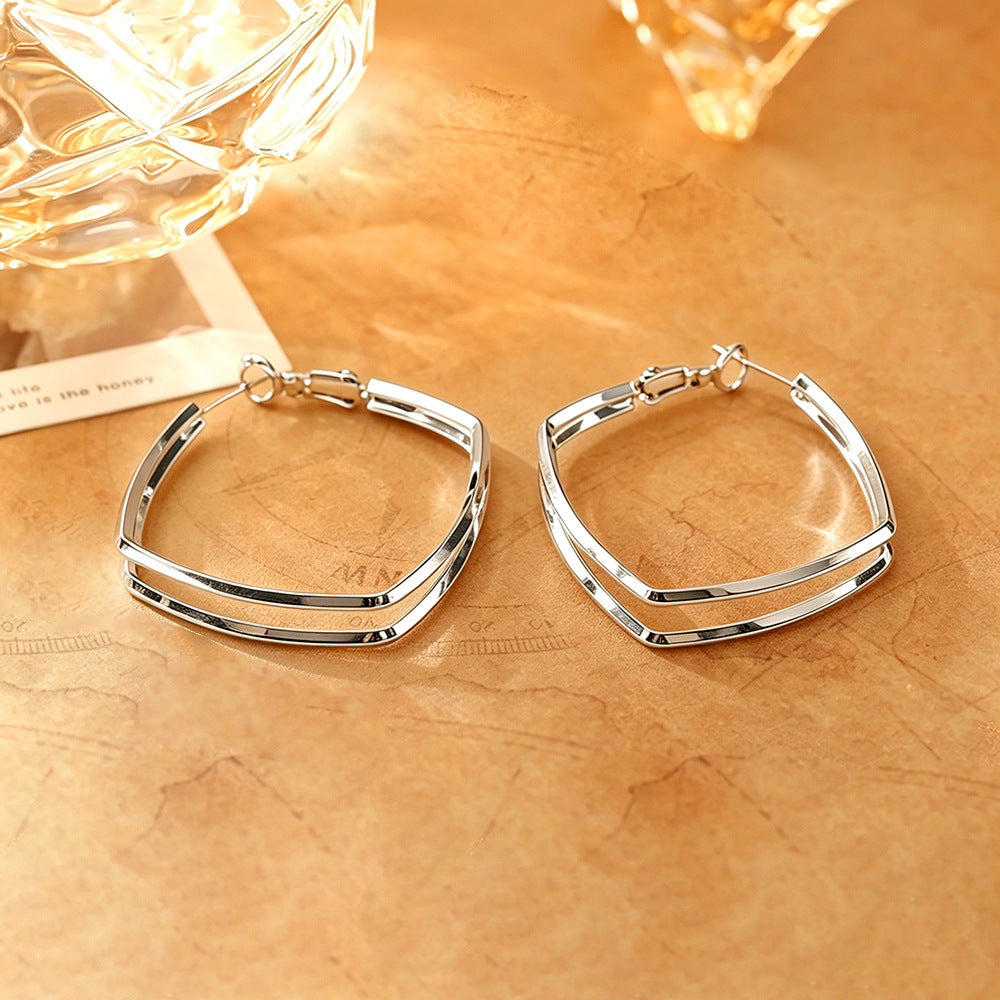 Wholesale Exotic Geometric Double-Layer Earrings,  Trendy Gold Plated Boutique Jewelry Accessory for Gifts