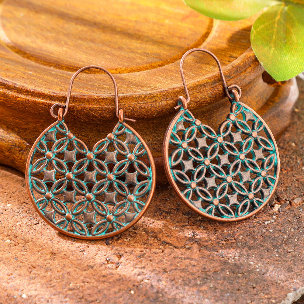 Wholesale Retro European and American Style Earrings for Women,  Bohemian Hollow Pattern Alloy Earrings,  Ethnic Holiday Style Personalized Accessories