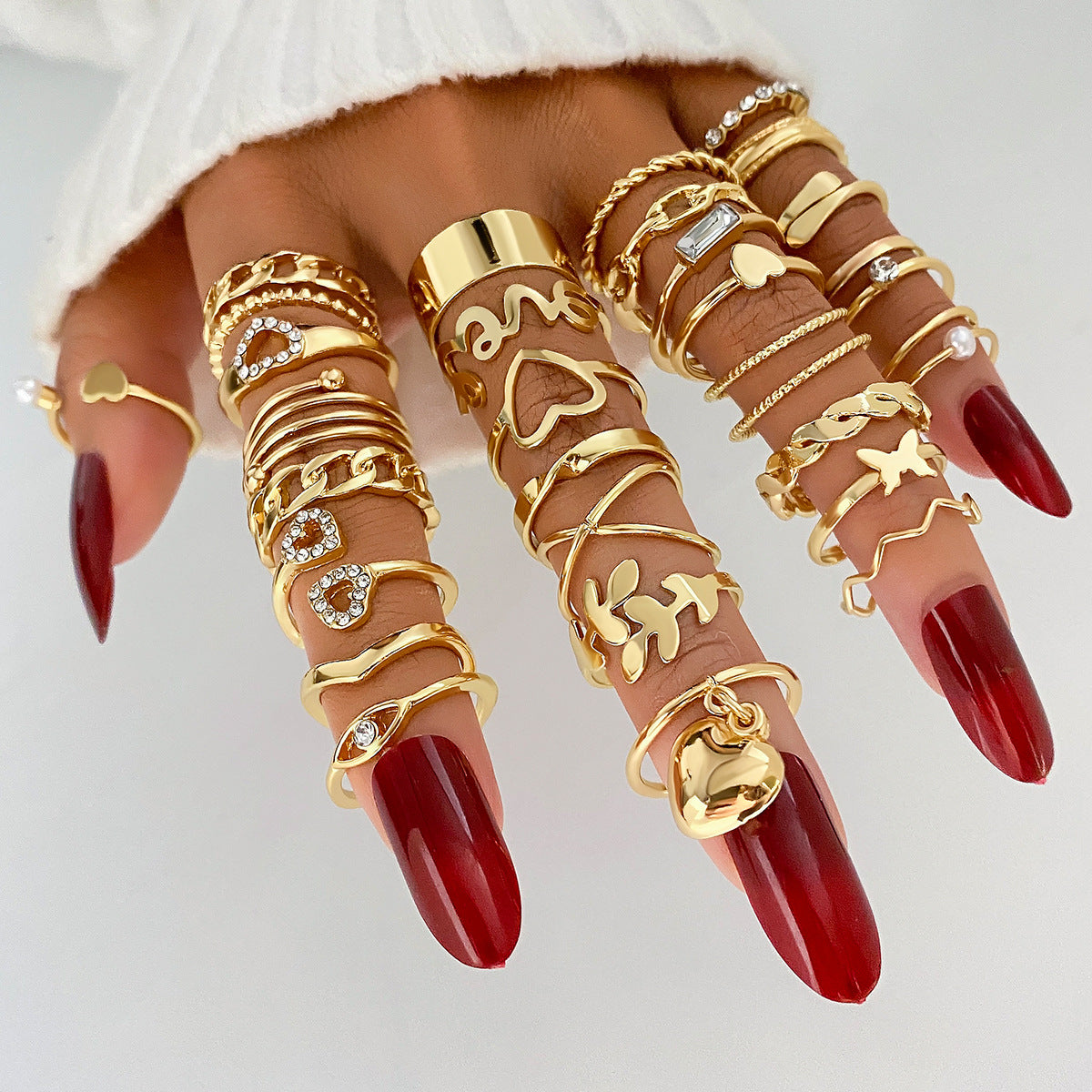 Wholesale  30pcs/set color gem ring literary retro butterfly snake ring