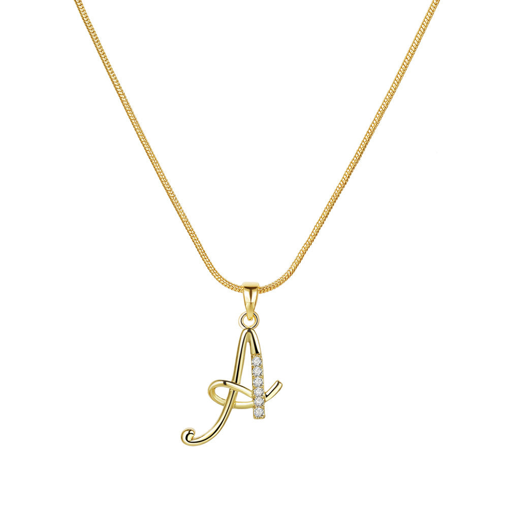 Wholesale 26 Letter Creative Simple Copper Zircon Snake Chain Gold Necklace