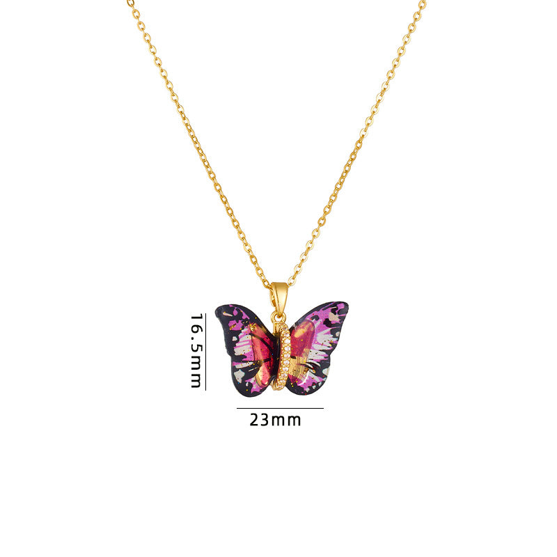 Wholesale Titanium Steel Necklace Epoxy Color Butterfly Pendant Clavicle Chain Choker Necklace ACC-NE-Rongc008