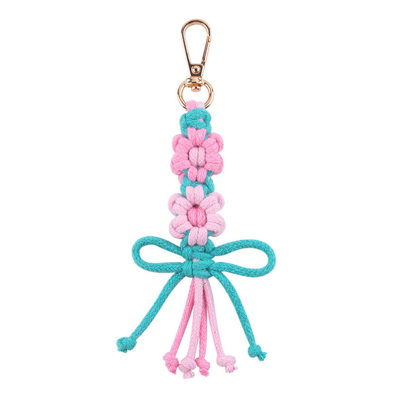 Wholesale Handwoven Cotton Rope Keychain Cartoon Flower Bow In Pink Korean Style Festival Gift