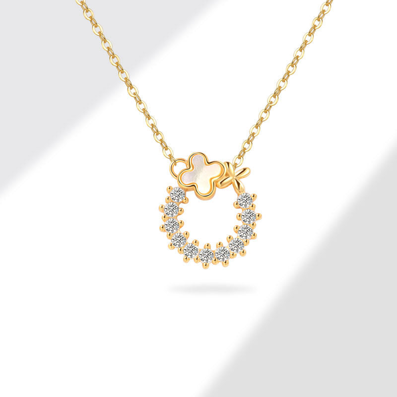 Wholesale S925 sterling silver light luxury niche four-leaf clover zircon necklace