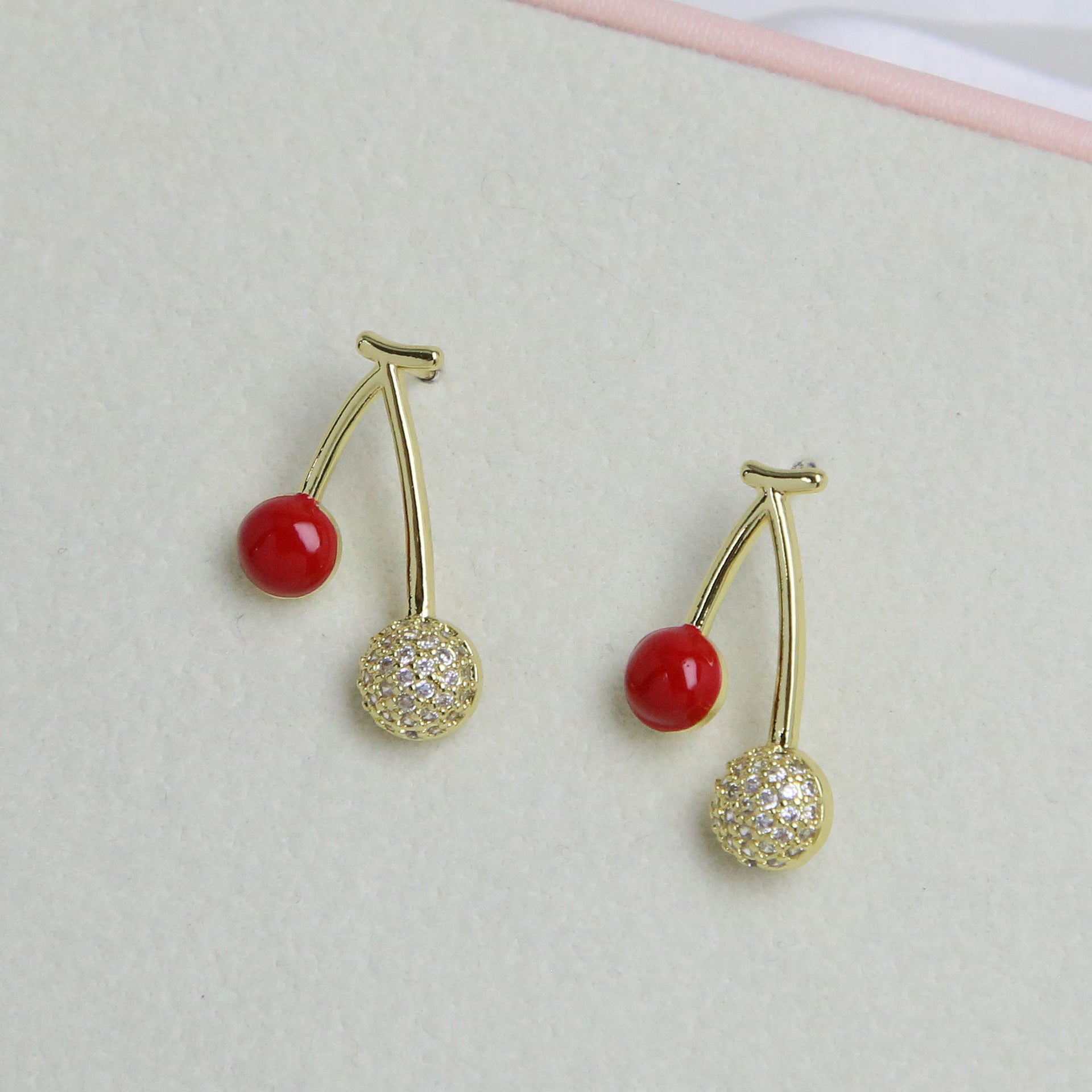 Wholesale Brass Gold Plated Fruit Series Big Red Cherry Earrings
