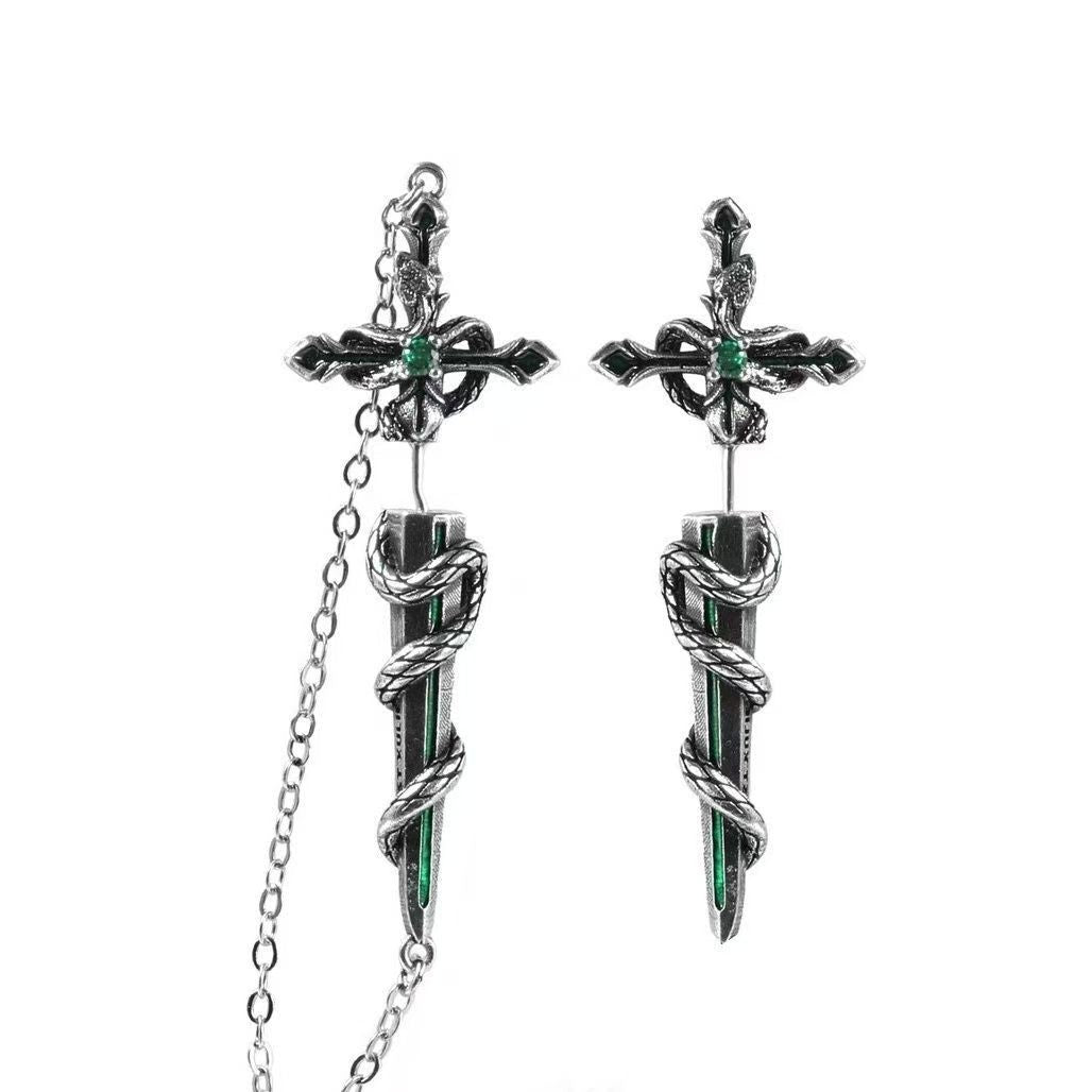 Wholesale  Retro Snake Wrapped Earrings  Cross Diamond Earrings