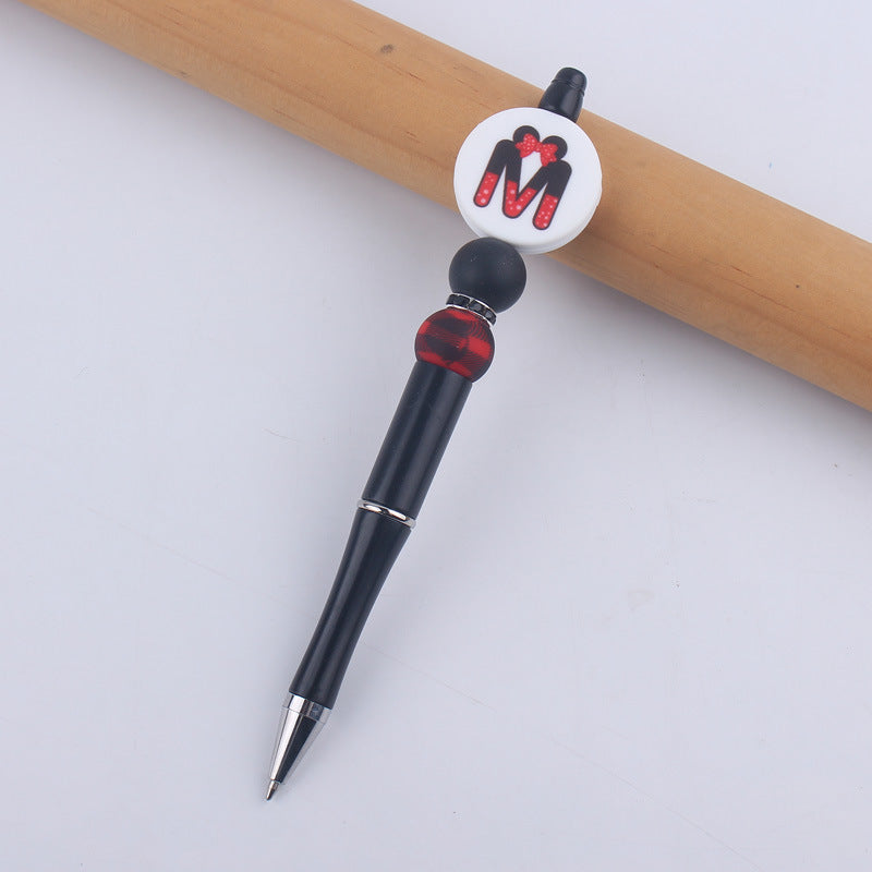 Wholesale  handmade beaded pen DIY creative silicone teether English letter  ballpoint pen